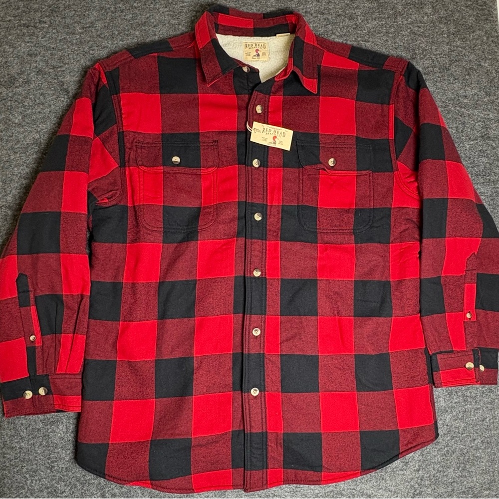 NEW RedHead Men's Shirt Jacket XL Red Black Buffalo Plaid Sherpa Lined Flannel